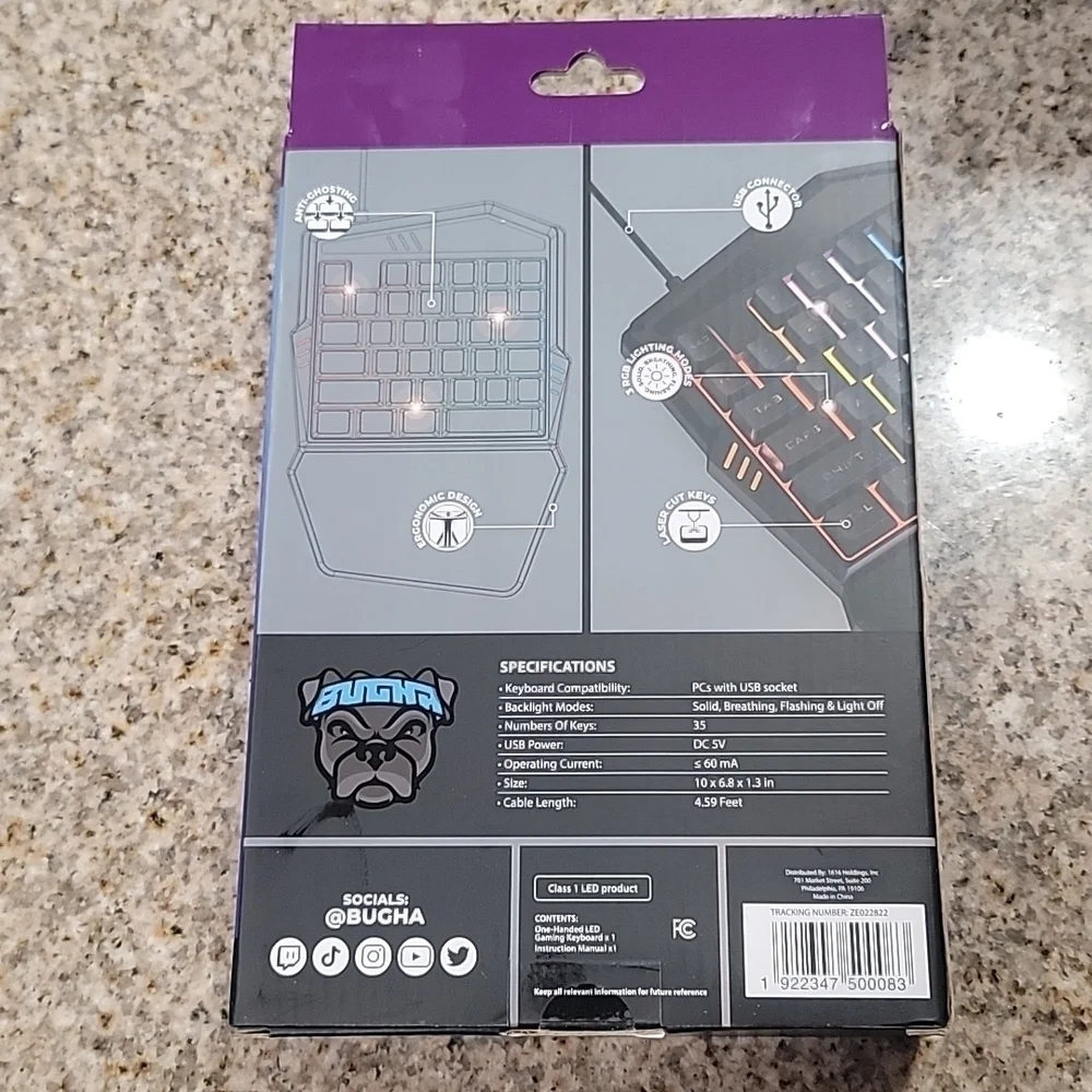 BUCHA One-Handed LED Gaming Keyboard